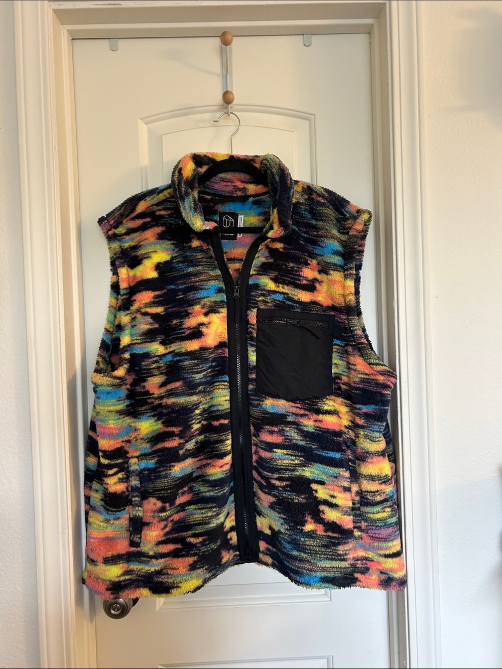 Men’s Fleece Zip Front Vest - Neon Print